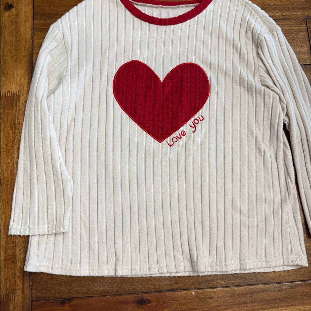 Women’s Cream Long-Sleeve Top with Red Heart - Love You